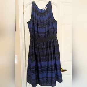 LOFT Blue and Black Sleeveless Midi Dress